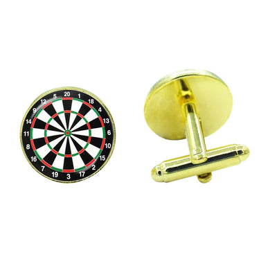 Art Attack Dartboard Cuff Links, Round Glass Metal Dart Cufflinks (Gold)
