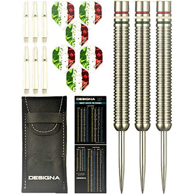 Designa 24g 90% Tungsten, Italy Italian Flag Red White & Green Patriot X Steel Tip Dart Set, Flights & Shafts Included (2 Sets Each), w/Travel Case, 24 Grams