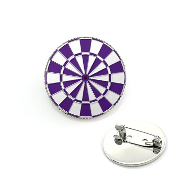 Art Attack Dartboard Badge, Shirt Suit Brooch Pin Great for Dart Teams & Leagues (Purple & White)