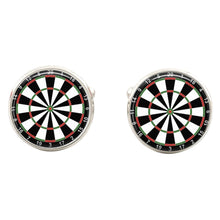 Load image into Gallery viewer, Art Attack Dartboard Cuff Links, Round Glass Metal Dart Cufflinks (Silver)