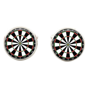 Art Attack Dartboard Cuff Links, Round Glass Metal Dart Cufflinks (Silver)