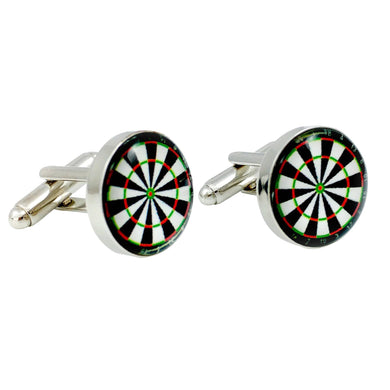 Art Attack Dartboard Cuff Links, Round Glass Metal Dart Cufflinks (Silver)