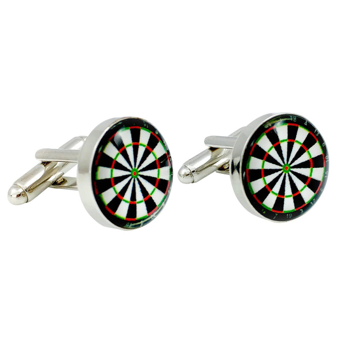 Art Attack Dartboard Cuff Links, Round Glass Metal Dart Cufflinks (Silver)