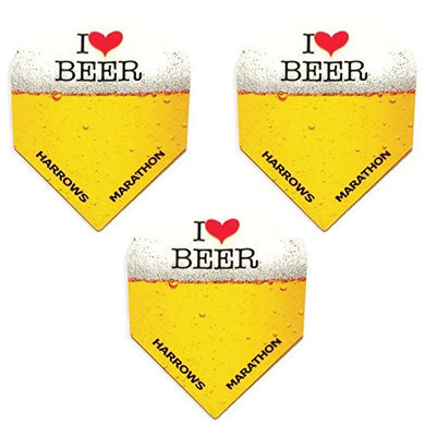 Harrows Marathon  I Love Heart Beer & Darts 100 Micron Extra Strong Dart Flights (3 Sets - 9 Flights)