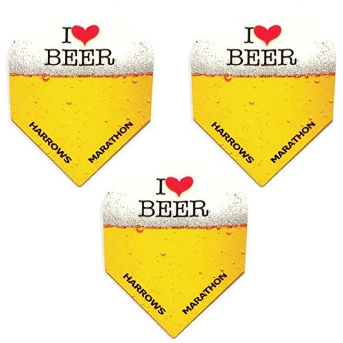 Harrows Marathon  I Love Heart Beer & Darts 100 Micron Extra Strong Dart Flights (3 Sets - 9 Flights)