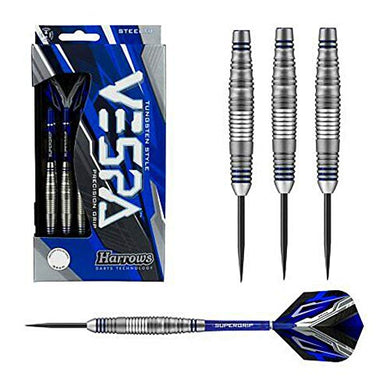 Harrows Vespa Darts, Steel Tip Brass w/Prime Flights & Supergrip Fusion Shafts, 22 Grams