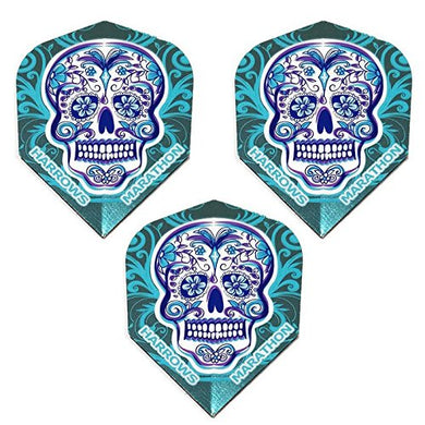 Harrows Marathon  Sugar Skull Day Of The Dead Metallic 100 Micron Extra Strong Dart Flights (3 Sets - 9 Flights)