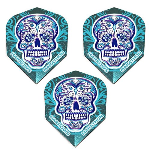 Harrows Marathon  Sugar Skull Day Of The Dead Metallic 100 Micron Extra Strong Dart Flights (3 Sets - 9 Flights)