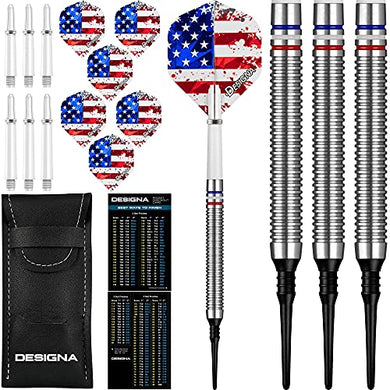 20g 90% Tungsten American Flag Stars & Stripes Patriot X Soft Tip Dart Set, Red White & Blue, Flights & Shafts Included (2 Sets Each), w/Travel Case, 20 Grams