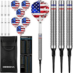 20g 90% Tungsten American Flag Stars & Stripes Patriot X Soft Tip Dart Set, Red White & Blue, Flights & Shafts Included (2 Sets Each), w/Travel Case, 20 Grams
