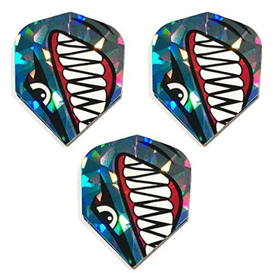 Harrows Hologram  Angry Ocean Shark 75 Micron Strong Dart Flights (3 Sets - 9 Flights)