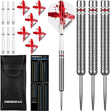22g 90% Tungsten England English Flag Patriot X Steel Tip Dart Set, Flights & Shafts Included (2 Sets Each), w/Travel Case, 22 Grams